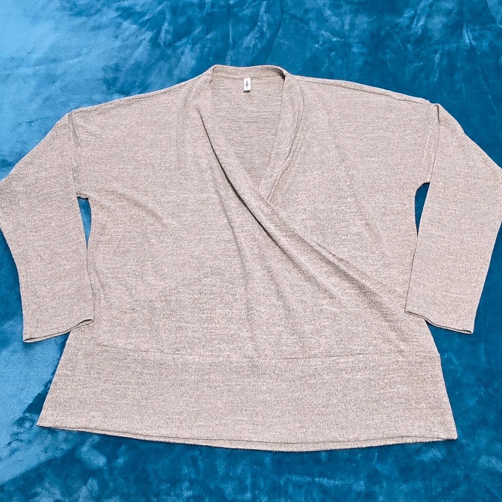 Neineiwu Womens Size 2XL Wrap Front Surplice Long Sleeve Top Gray Heathered Knit